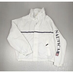Vintage Nautica NS83 Jacket Mens XL White Graphic LOGO Windbreaker Hooded